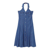 Liu Jo Einfarbiges, ärmelloses Kleid aus blauem Denim für Mädchen