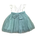 Tete'&amp;Martina Zweifarbiges Kleid Halbarm mit weiß/grünem Tüll für Mädchen