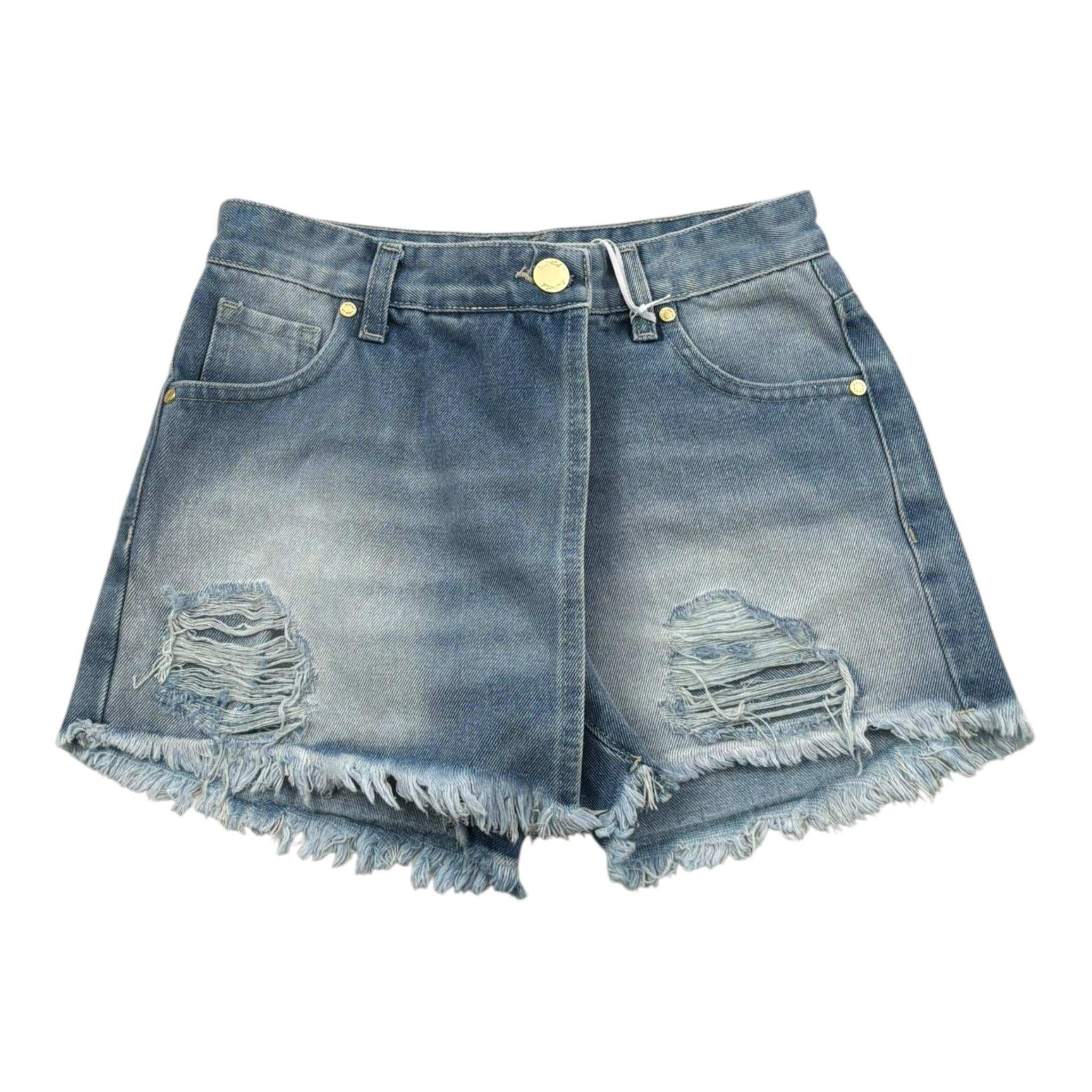Lu Lu By Miss Grant Short In Denim tinta unita con Strappi Azzurro per Bambina LL2770 AZZURRO LU LU BY MISS GRANT 