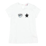 Chiara Ferragni Einfarbiges T-Shirt mit Rundhalsausschnitt und weißem Aufdruck für Baby-Mädchen