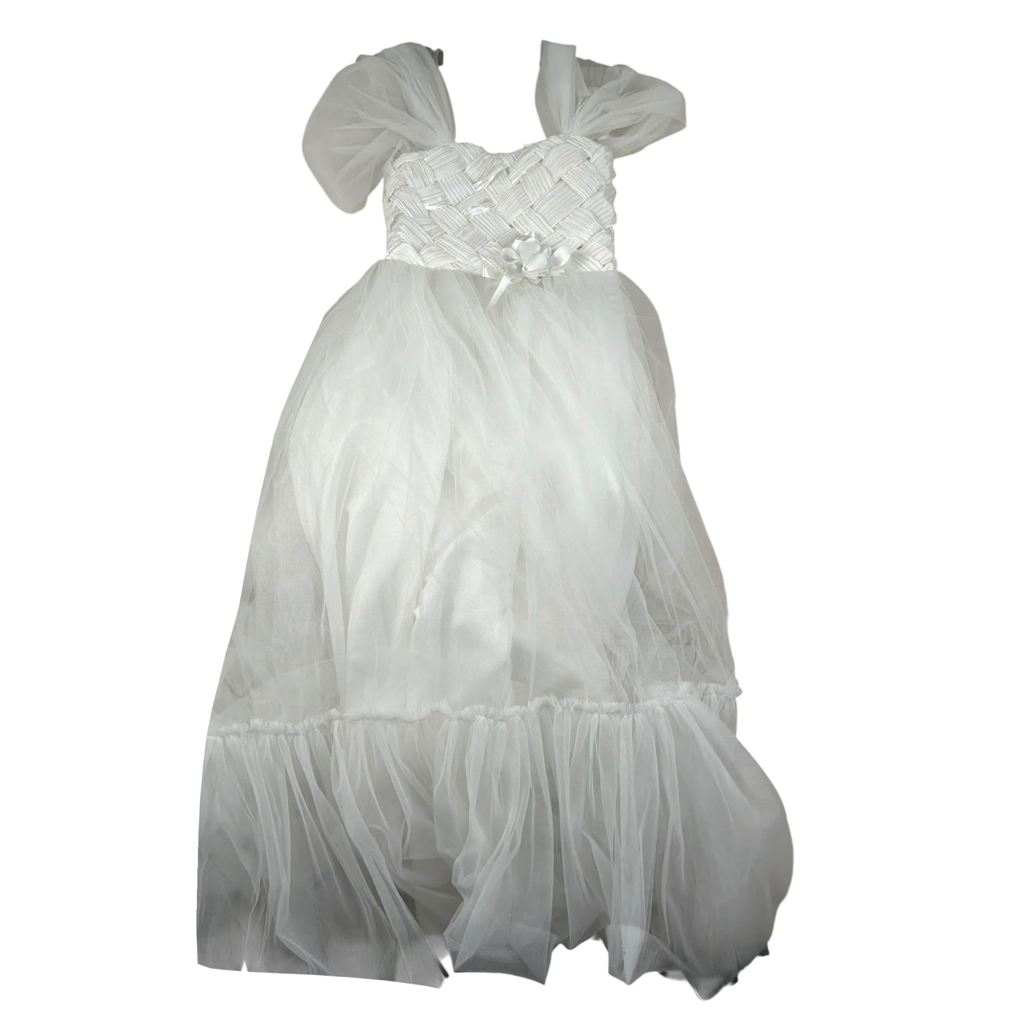 Notaro Of Kids Abito Giromanica Tinta Unita con Tulle per Bambina K22106 BIANCO NOTARO OF KIDS 