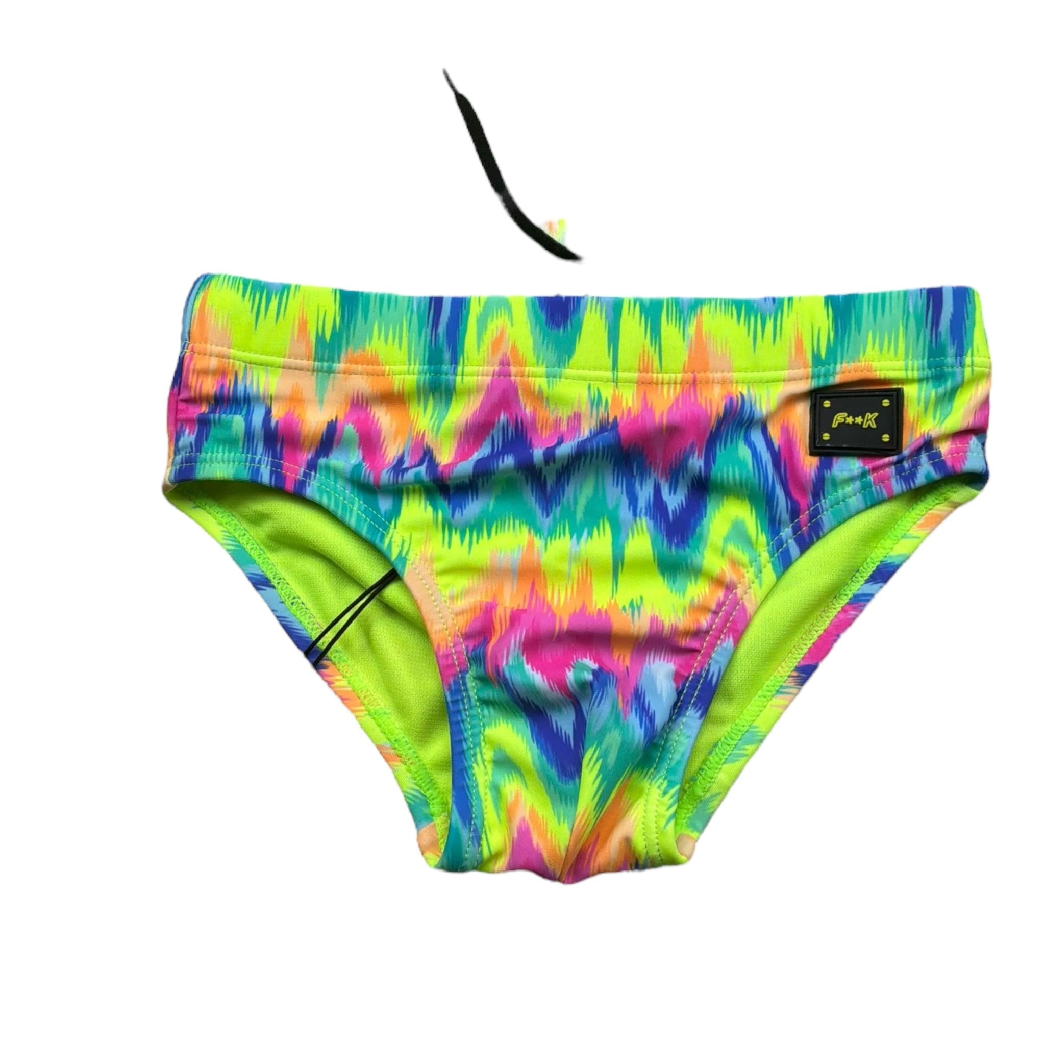 F**K Costume Modello Slip Tinta Unita con Stampa per Bambino FJ244020X02 VERDE FLUO F**K 