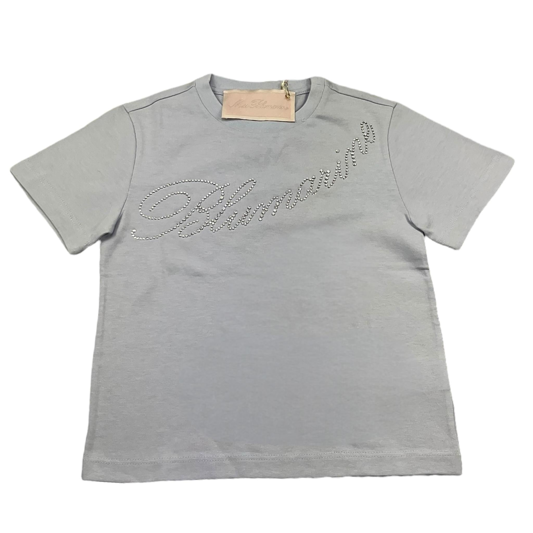 Miss Blumarine T-Shirt Girocollo Tinta Unita con Brillantini per Bambina BGTS001 AZZURRO MISS BLUMARINE 