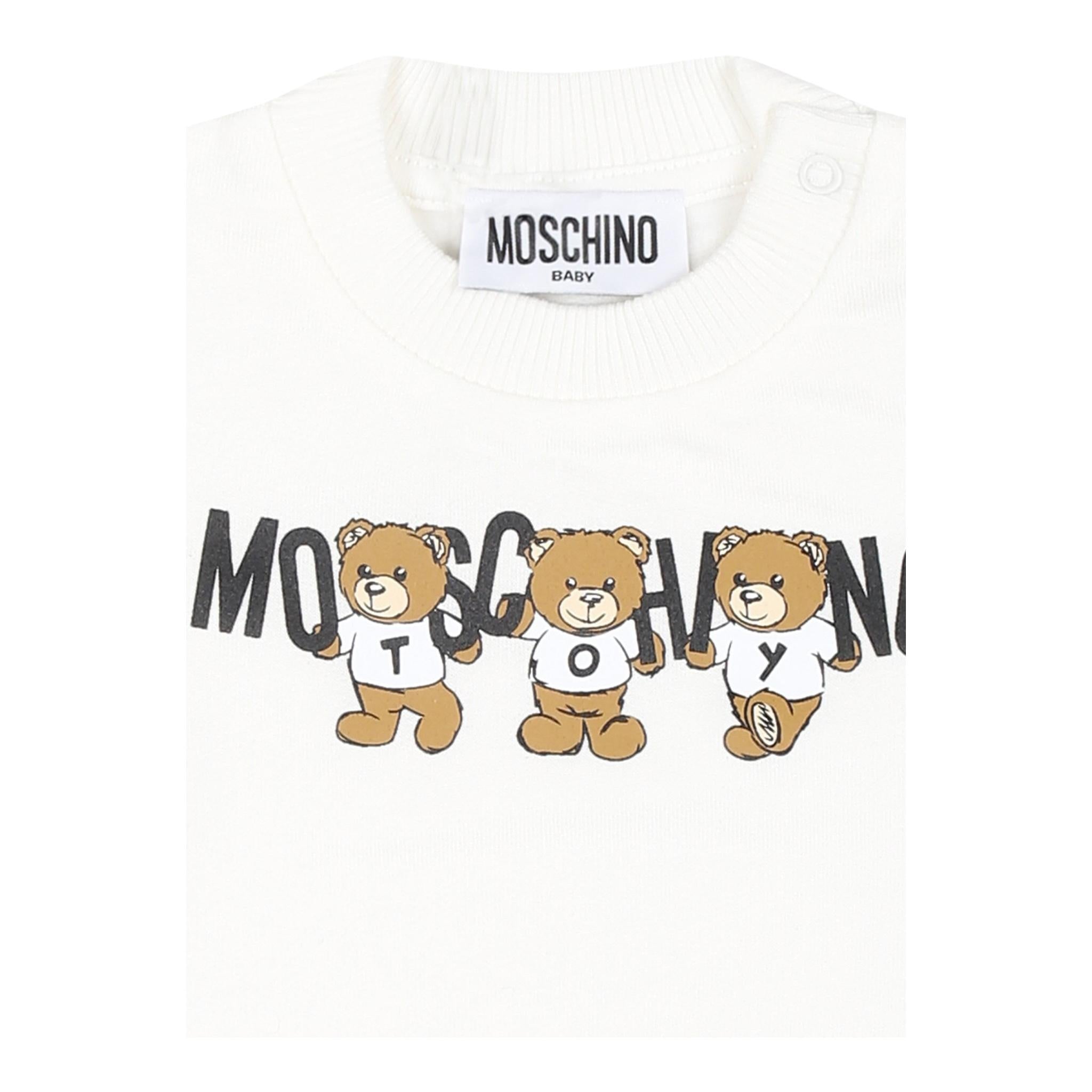 MOSCHINO felpa chiusa girocollo tinta unita con stampa in contrasto Bianco per Neonata M8F04QX BIANCO MOSCHINO 