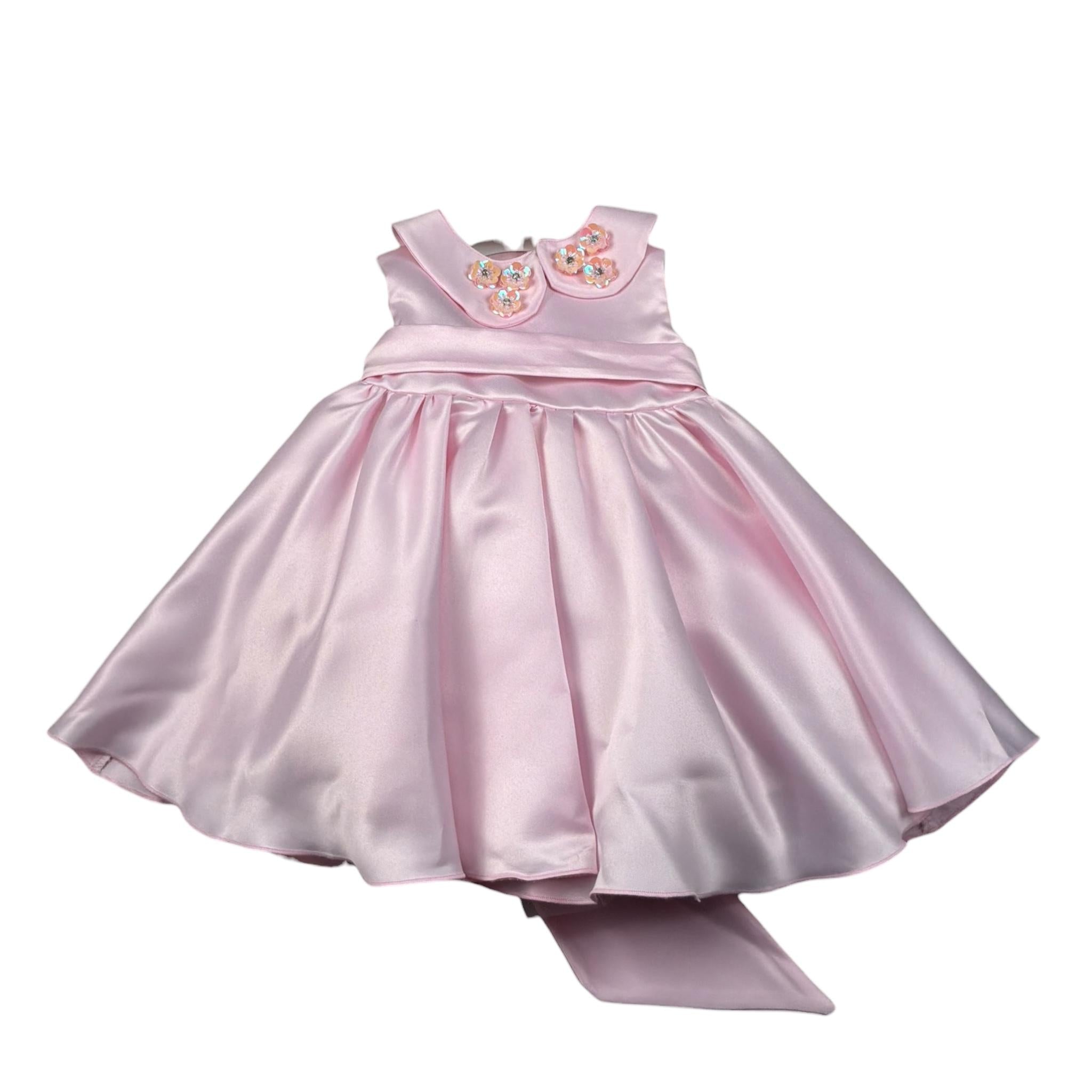 A' La Page Abito Mezza Manica Tinta Unita con Fiocco E Colletto per Bambina ANGELITEJ ROSA A' LA PAGE 