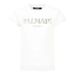 Balmain T-Shirt Girocollo Tinta Unita con Logo per Bambina BW8A91X BIANCO BALMAIN 