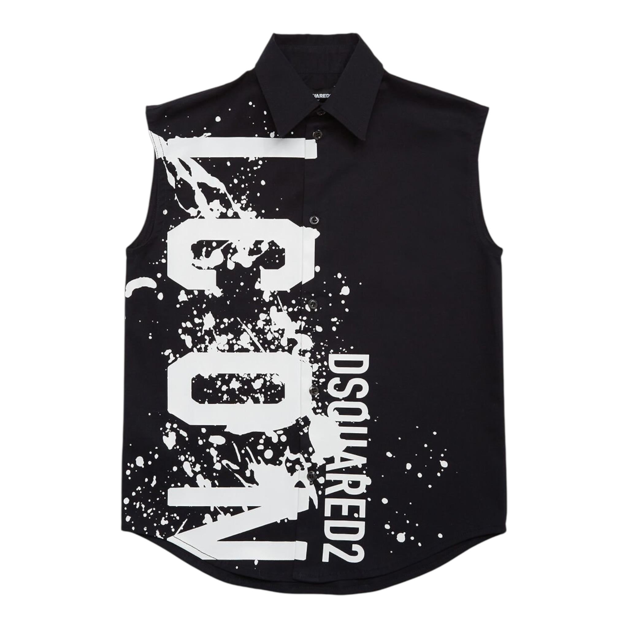Dsquared2 Camicia Giromanica Tinta Unita con Logo per Bambino DQ2414 NERO DSQUARED2 