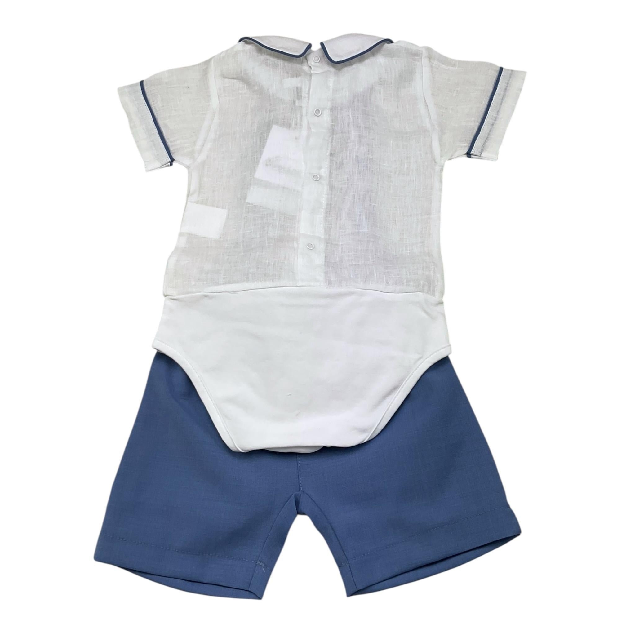 La Sartoria Dei Piccoli Completo 2 Pezzi Camicia Body-Bermuda con Bretelle Bicolore per Neonato LPB10091 BIANCO/BLU LA SARTORIA DEI PICCOLI 