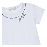 Liu Jo T-Shirt Girocollo Tinta Unita con Brillantini per Bambina KA5040 BIANCO LIU JO 