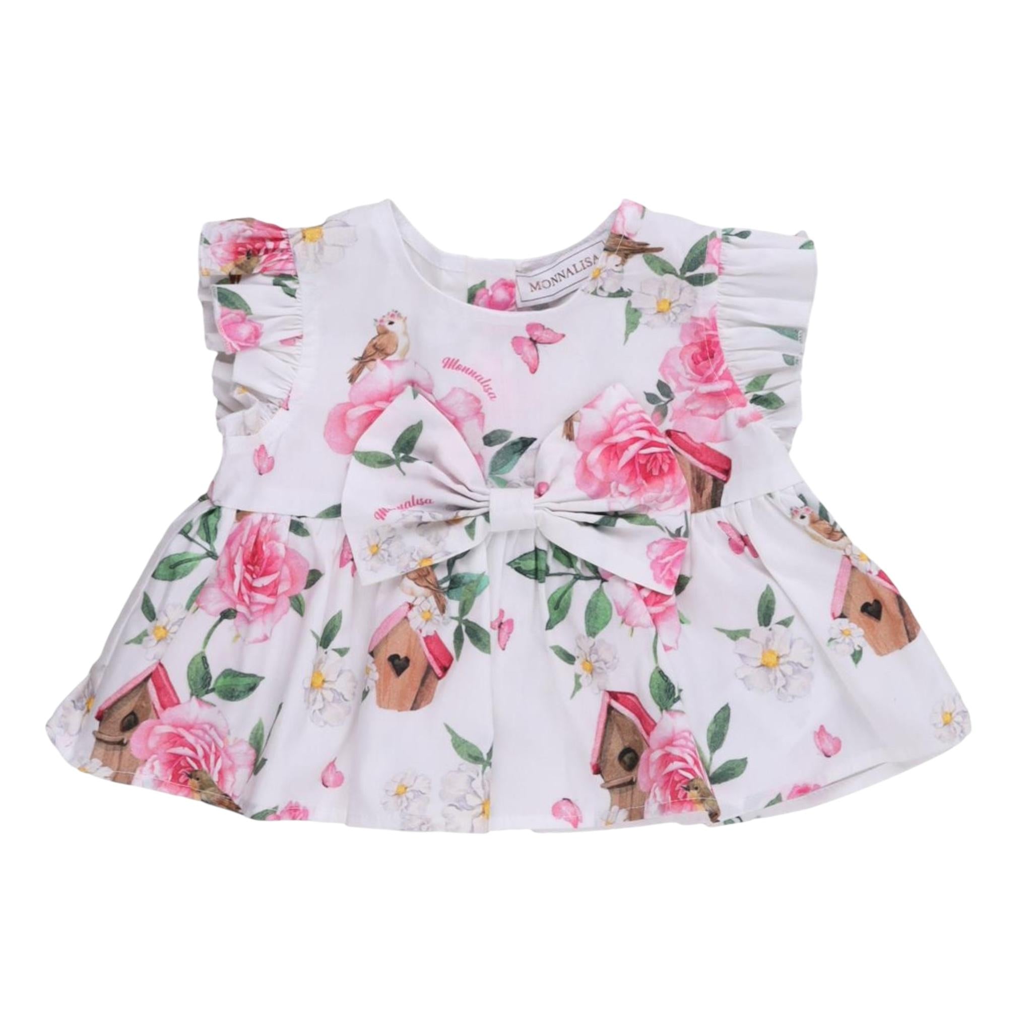 Monnalisa Camicia Giromanica Tinta Unita con Stampa per Neonata 31C301 BIANCO MONNALISA 