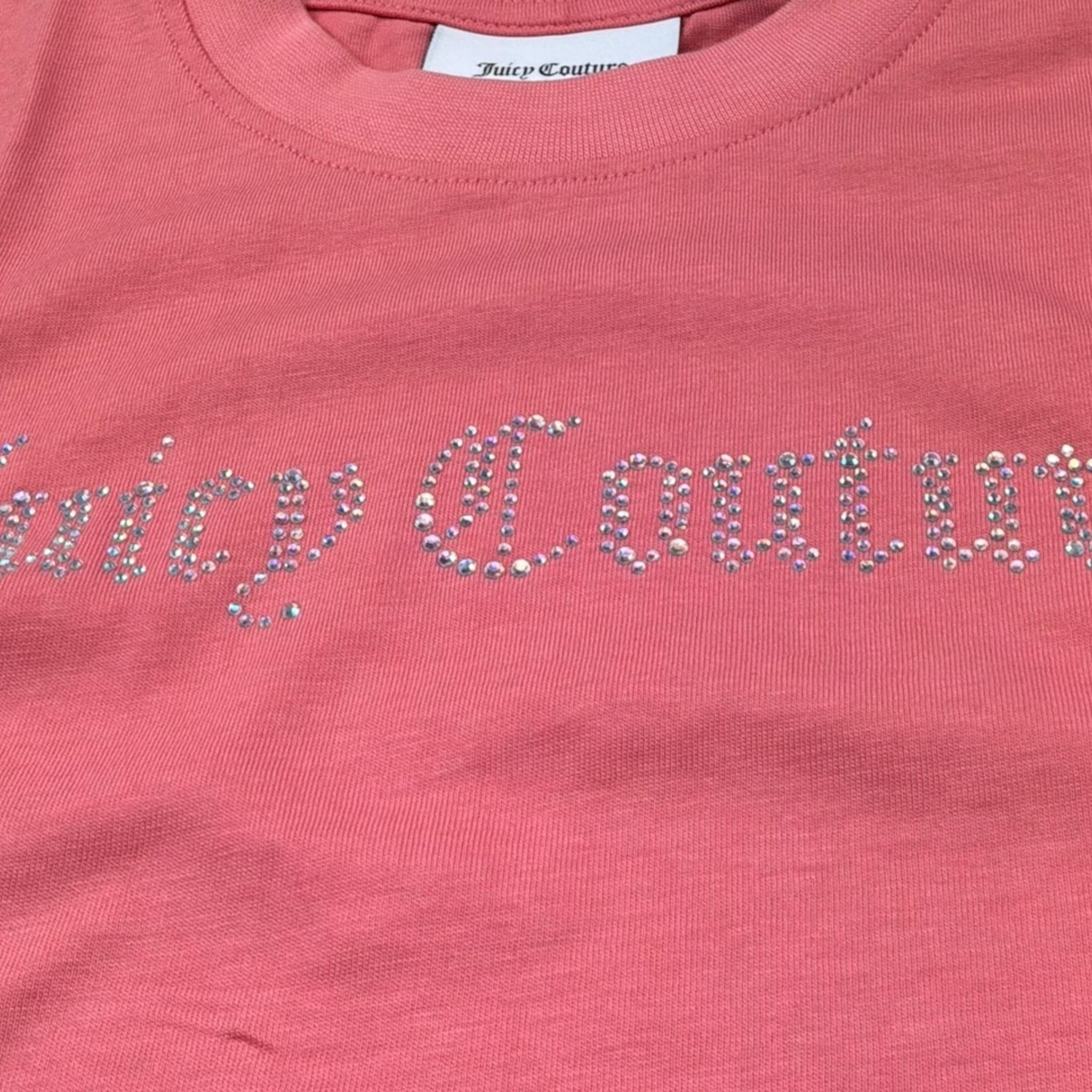 Juicy Couture T-Shirt Girocollo Tinta Unita con Brillantini per Bambina JBX6550X PESCA JUICY COUTURE 