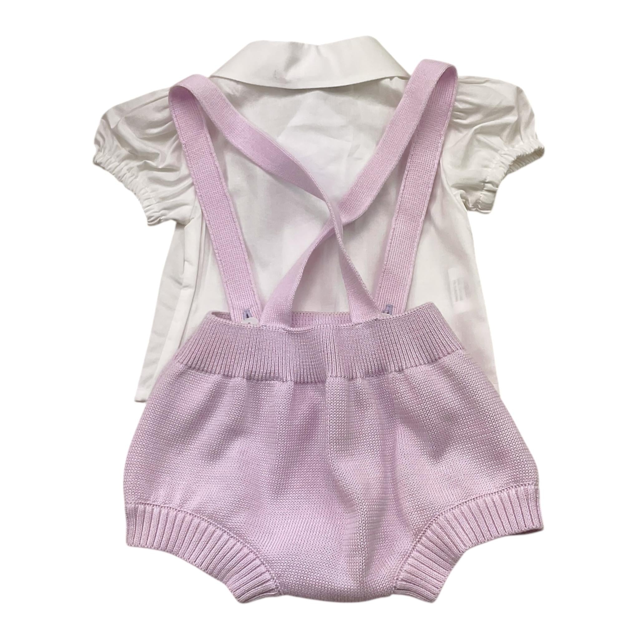 I Delfi Completo 2 Pezzi Camicia-Salopettes Bicolore per Neonata 25P5010 BIANCO/LILLA I DELFI 