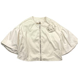 Twinset Einfarbige Kunstlederjacke Halbarm Creme Für Mädchen
