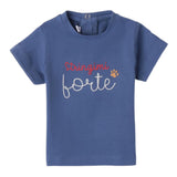 Mini Banda T-Shirt Rundhalsausschnitt Einfarbig mit Kontrastdruck Blau für Neugeborene