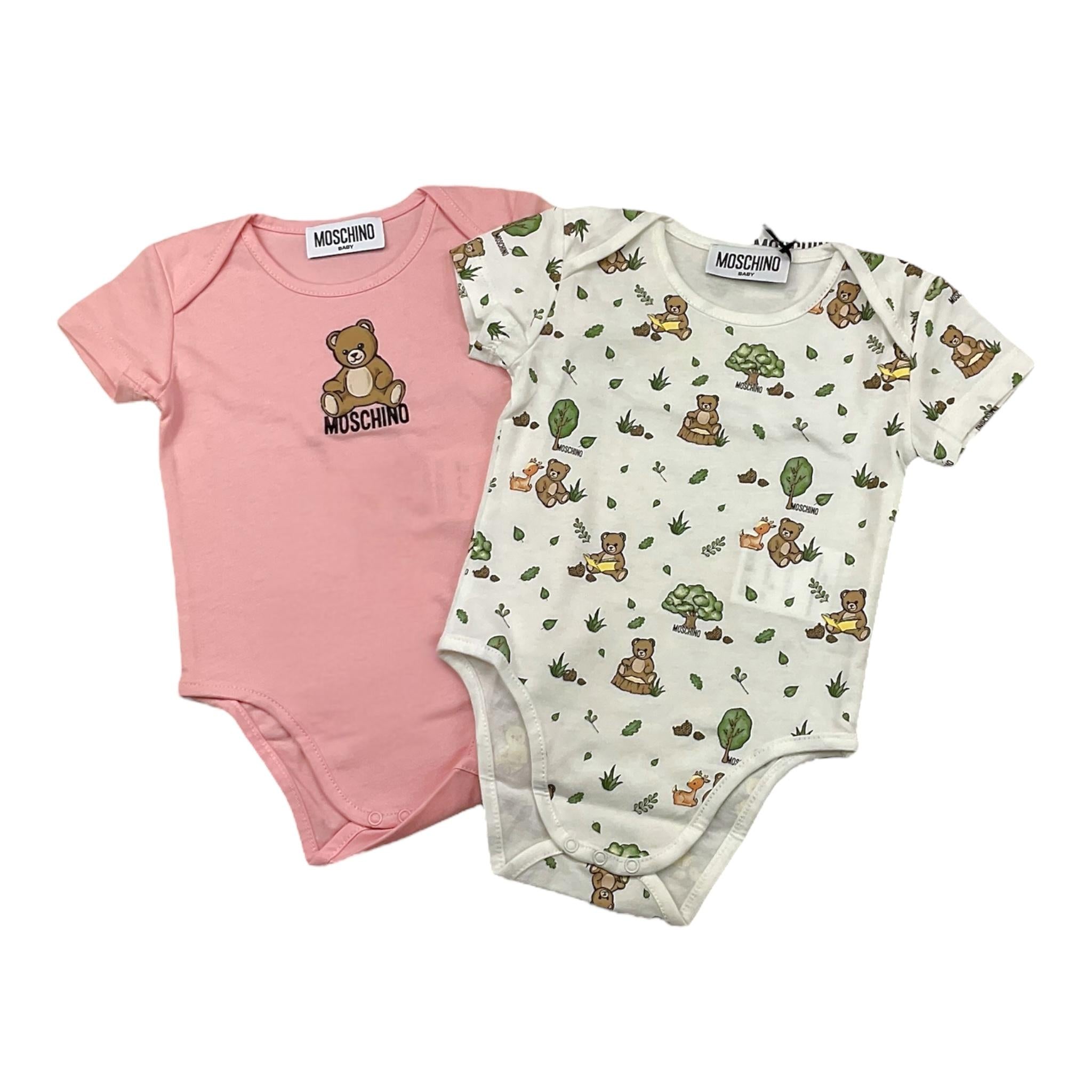 MOSCHINO set 2 body bicolore con stampa Bianco/rosa per Neonata MUY08D BIANCO/ROSA MOSCHINO 