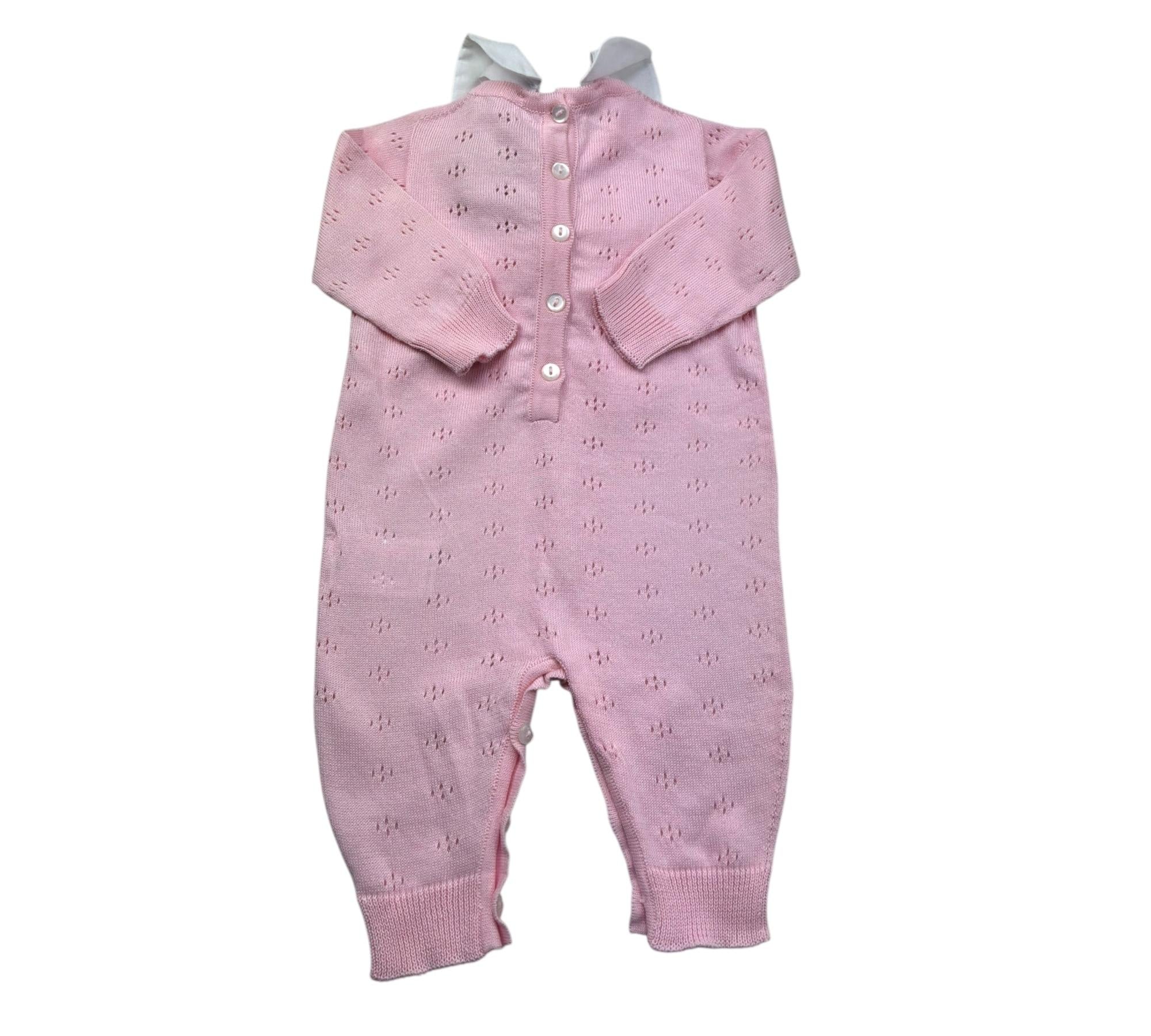 Le Bebe Tutina Manica Lunga Tinta Unita con Colletto E Fiocco per Neonata LBG6223 ROSA LE BEBE 