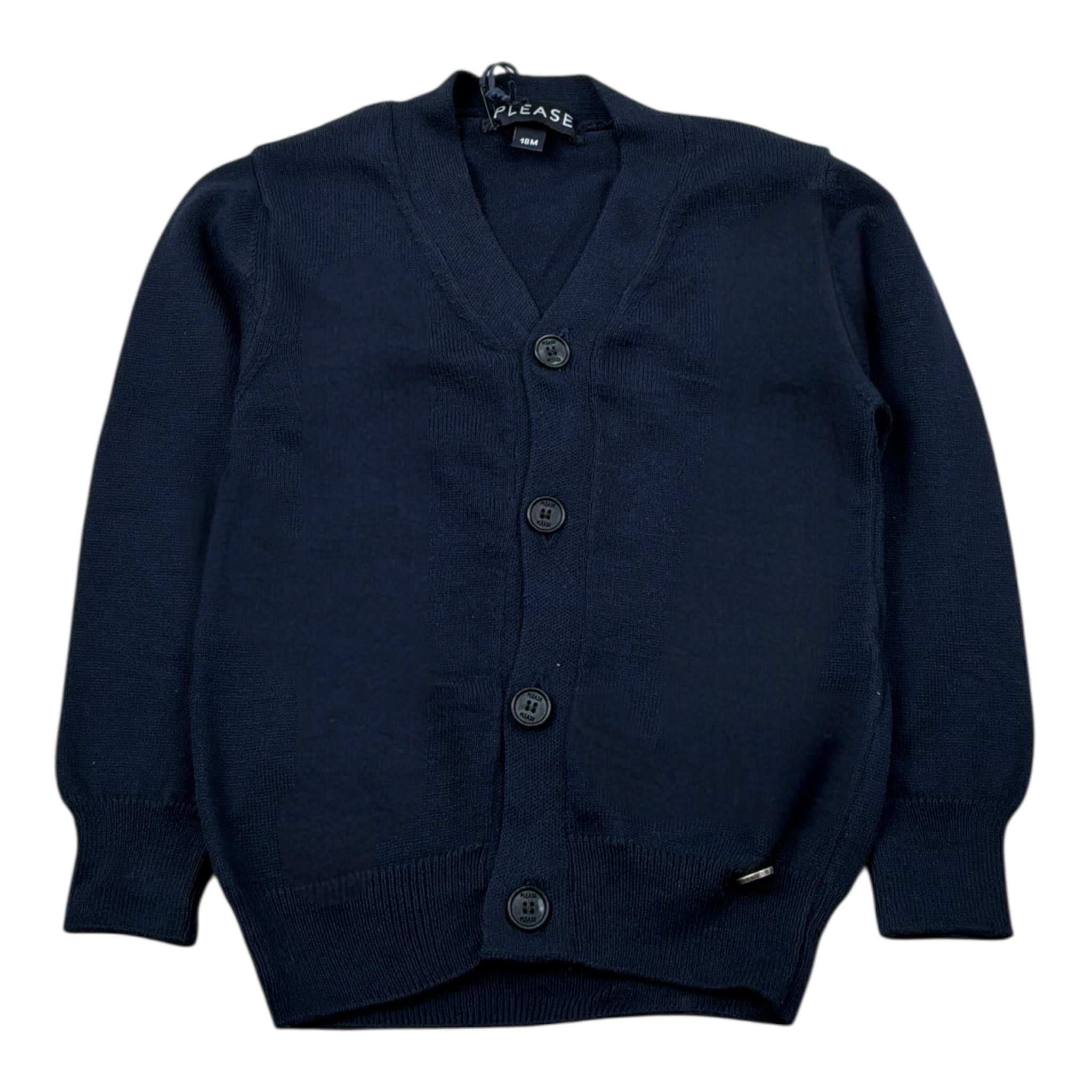 Please Cardigan Tinta Unita con Bottoni per Neonato NB03230B73 BLU PLEASE 