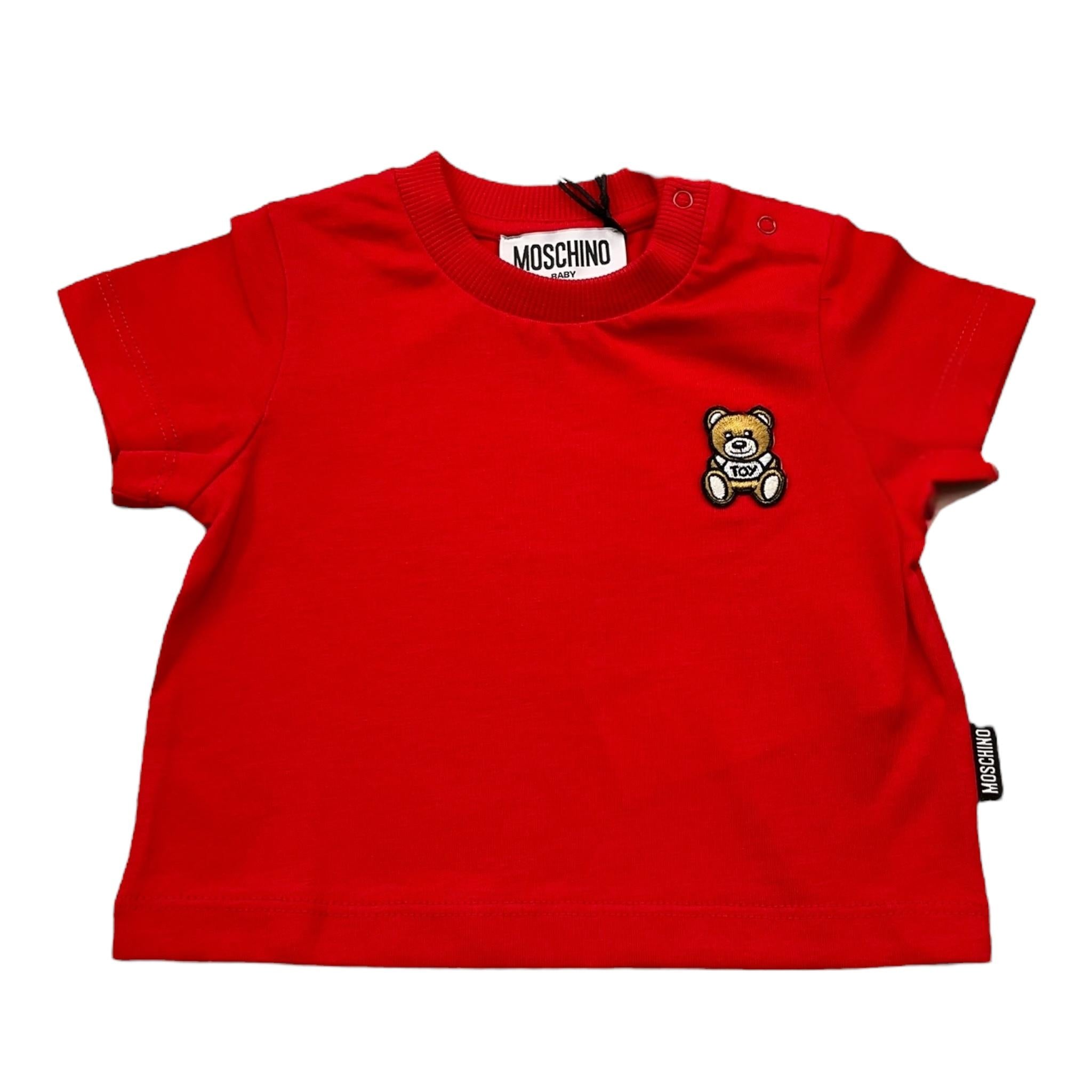 Moschino T-Shirt Girocollo Tinta Unita con Logo per Neonato MUM04E ROSSO MOSCHINO 