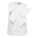 Dou Dou Einfarbiges ärmelloses Kleid mit weißer Schleife für Mädchen