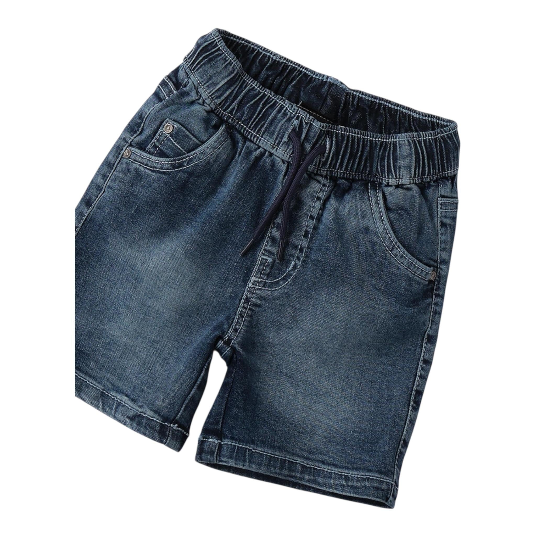 Minibanda Bermuda In Denim Tinta Unita con Elastico In Vita per Neonato 0B1530 BLU MINIBANDA 