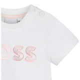 Boss T-Shirt Girocollo Tinta Unita con Stampa per Neonata J52181 BIANCO BOSS 