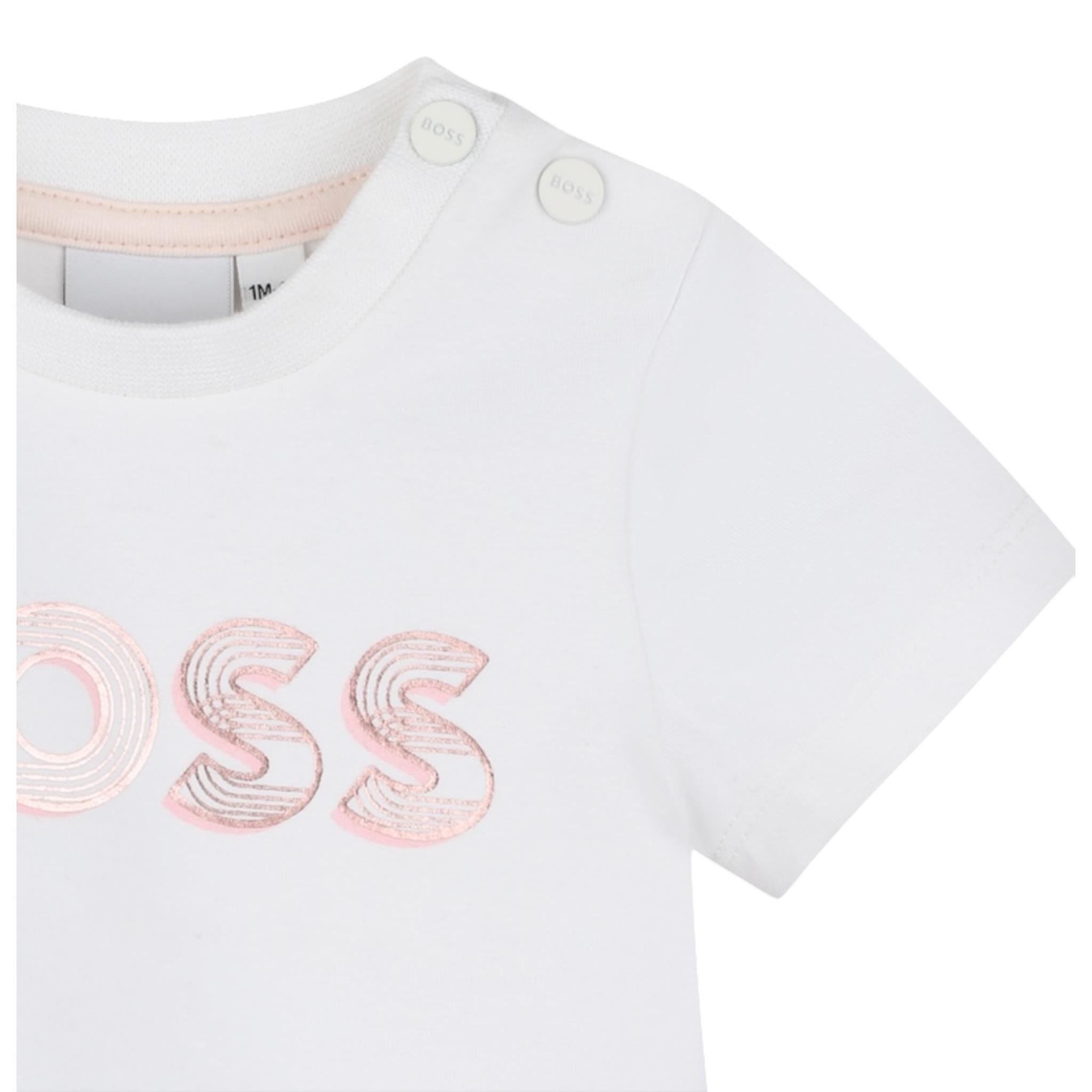 Boss T-Shirt Girocollo Tinta Unita con Stampa per Neonata J52181 BIANCO BOSS 