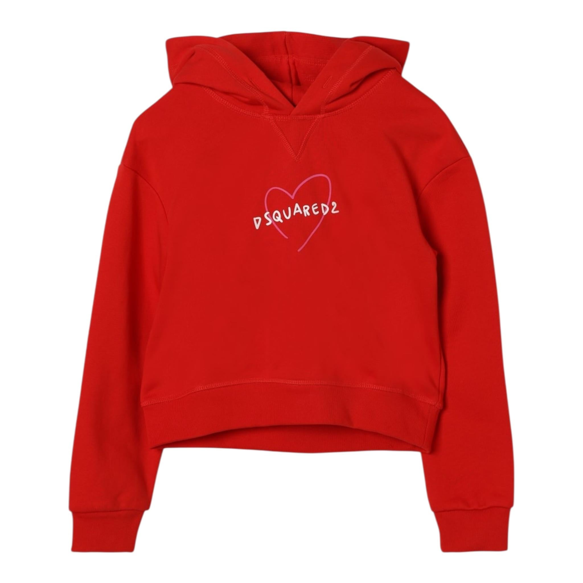 DSQUARED2 felpa chiusa cn cappuccio tinta unita con stampa logo Rosso per Bambina DQ2441X ROSSO DSQUARED2 