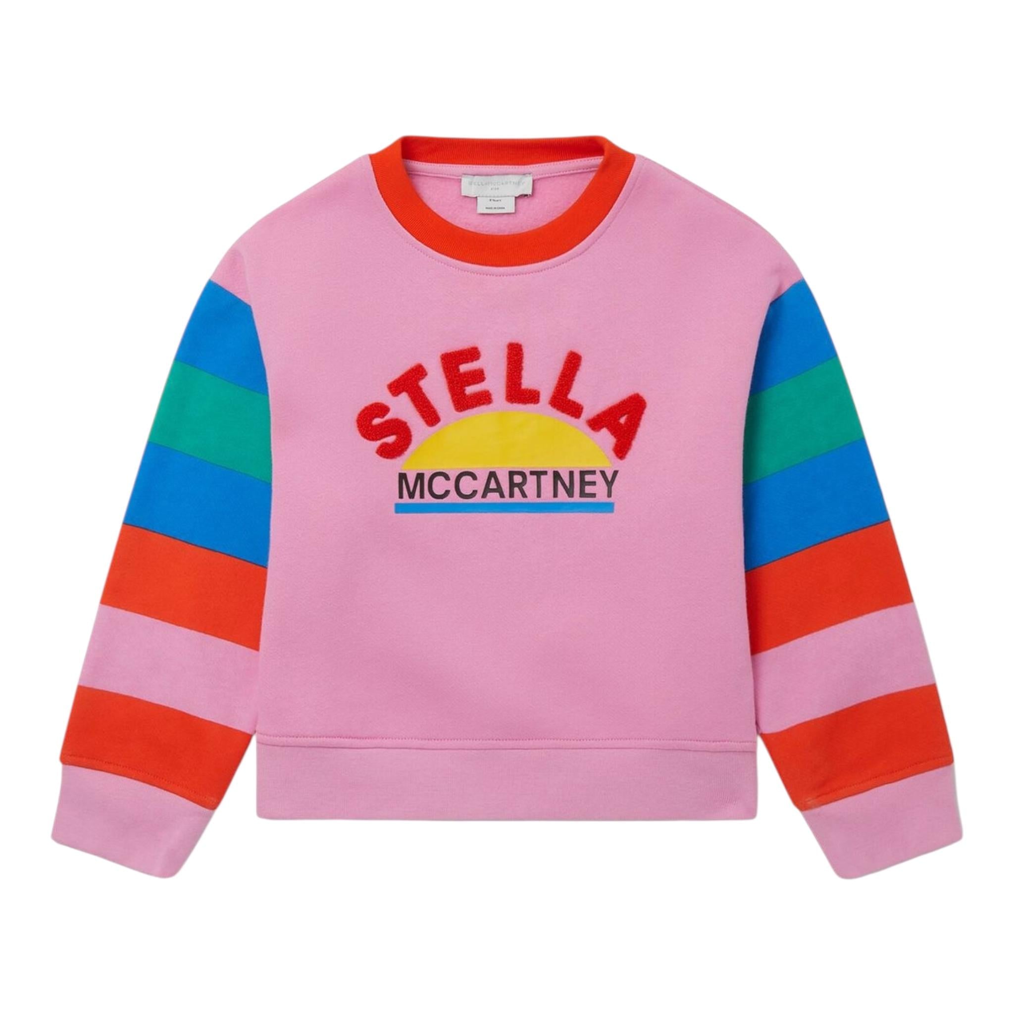 STELLA McCARTNEY felpa chiusa girocollo tinta unita con stampe in contrasto Rosa per Bambina TT4A20 ROSA STELLA McCARTNEY 