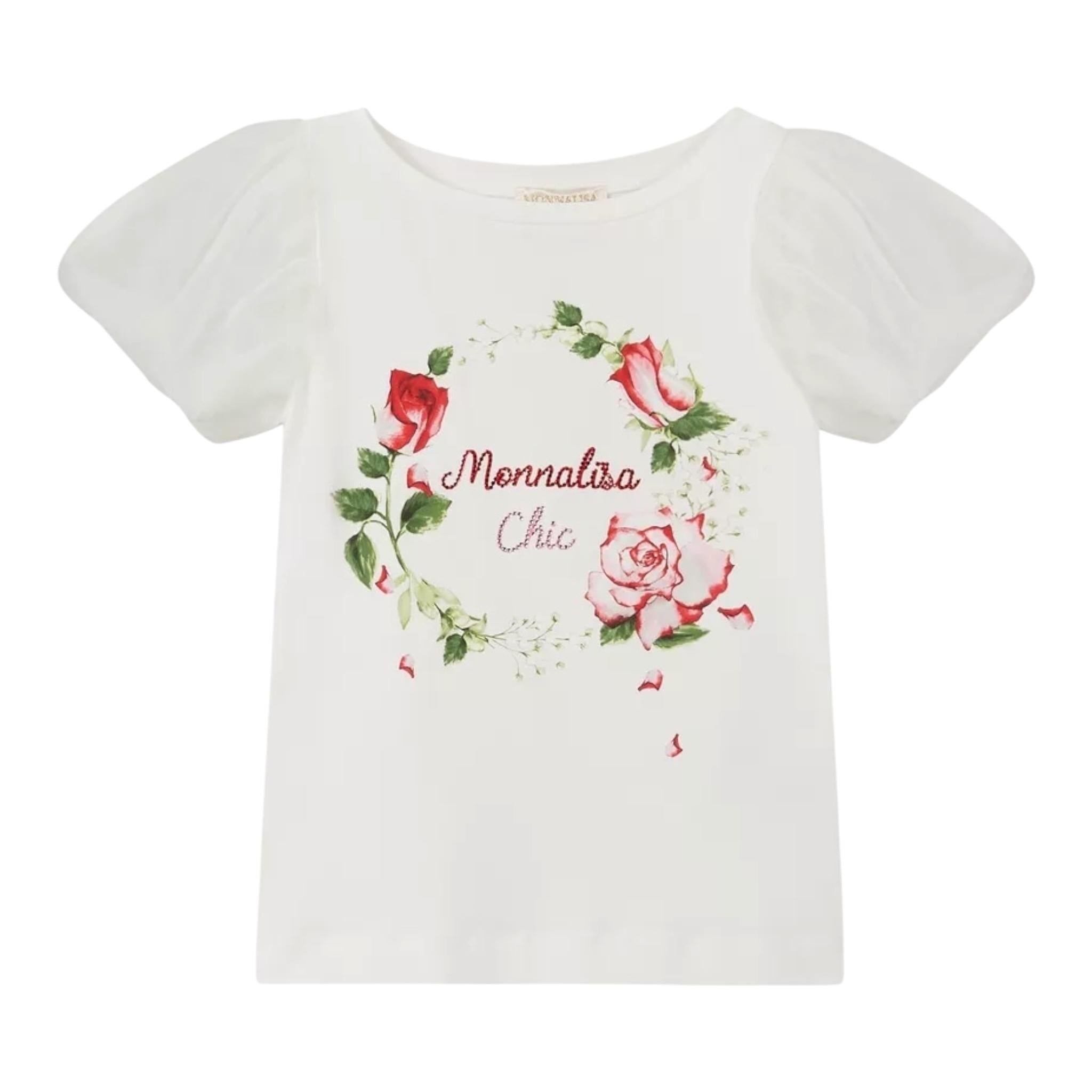 Monnalisa T-Shirt Girocollo Tinta Unita con Stampa per Bambina 717602S5 BIANCO MONNALISA 