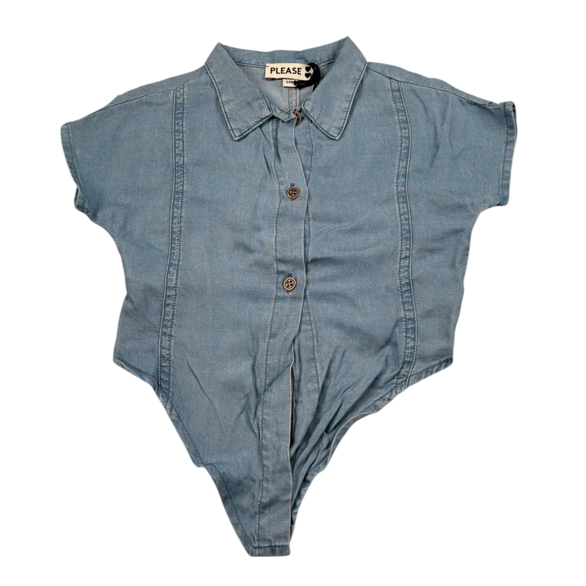 Please Camicia Mezza Manica Tinta Unita per Neonata CC85010G71 AZZURRO PLEASE 