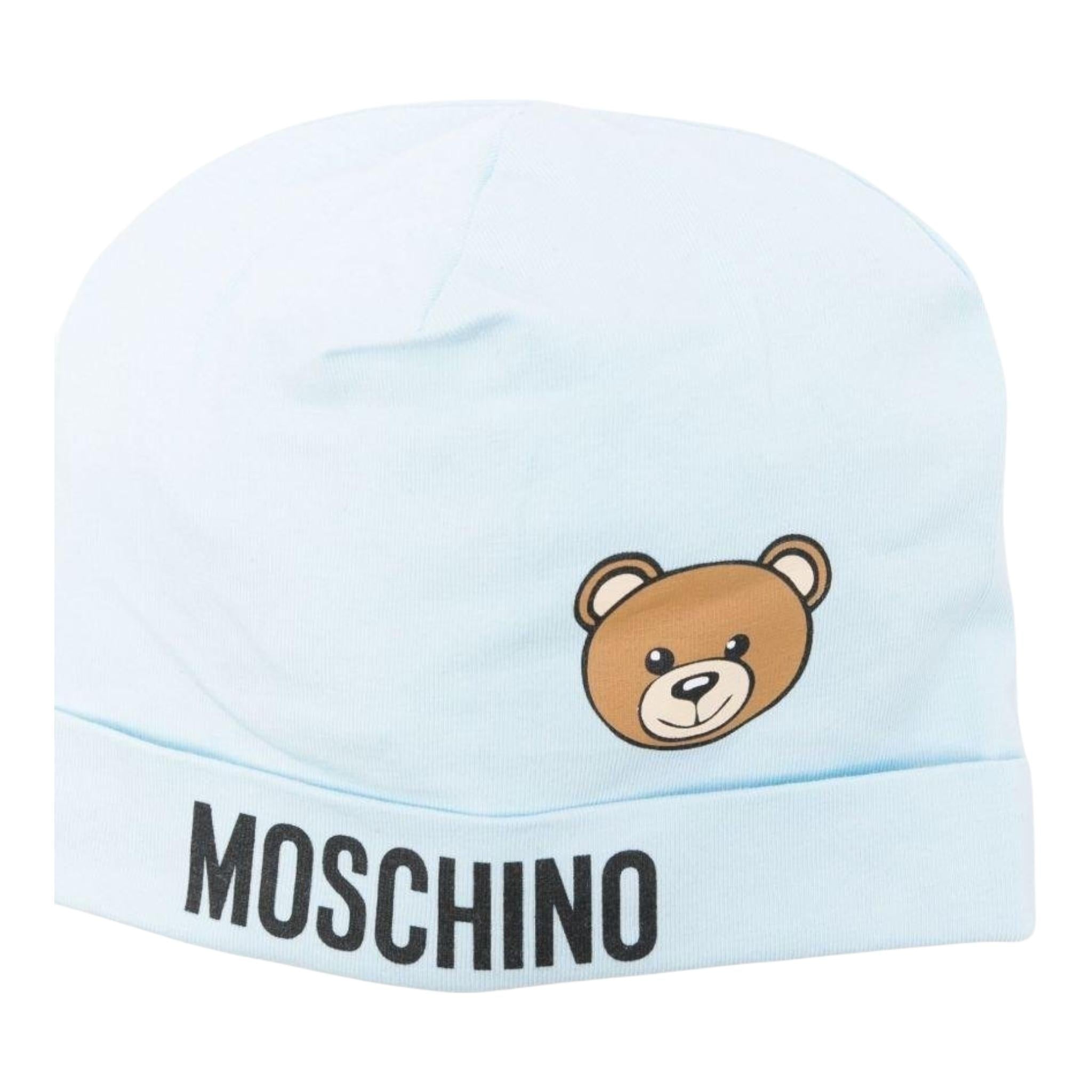 Moschino Cappello Tinta Unita con Stampa Logo per Neonato MUX05 AZZURRO MOSCHINO 
