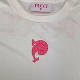 Emilio Pucci – Einfarbiges T-Shirt mit Rundhalsausschnitt und weißem Aufdruck für Mädchen