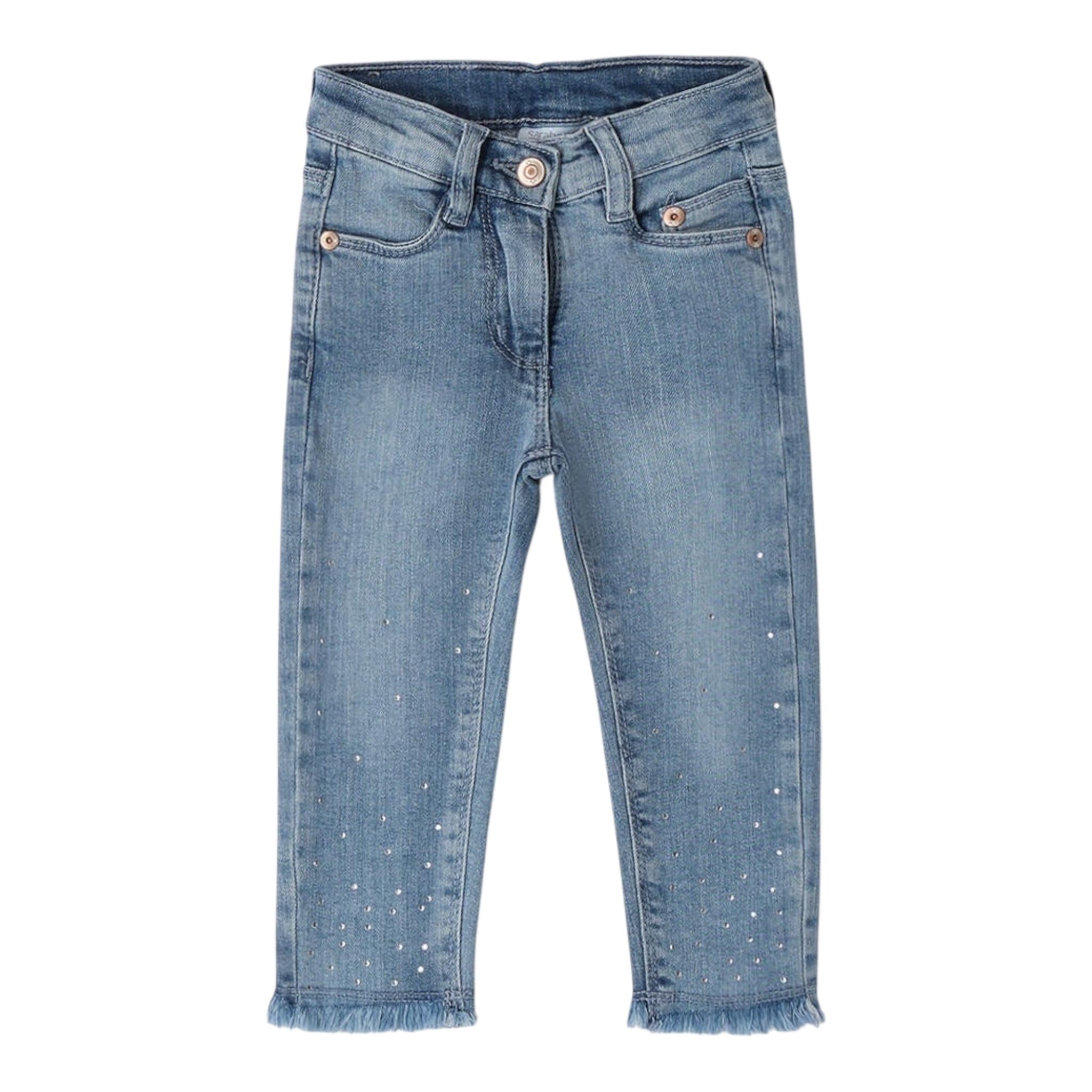 SARABANDA jeans tinta unita con applicazioni brillantini Azzurro per Bambina 0A255 AZZURRO SARABANDA 