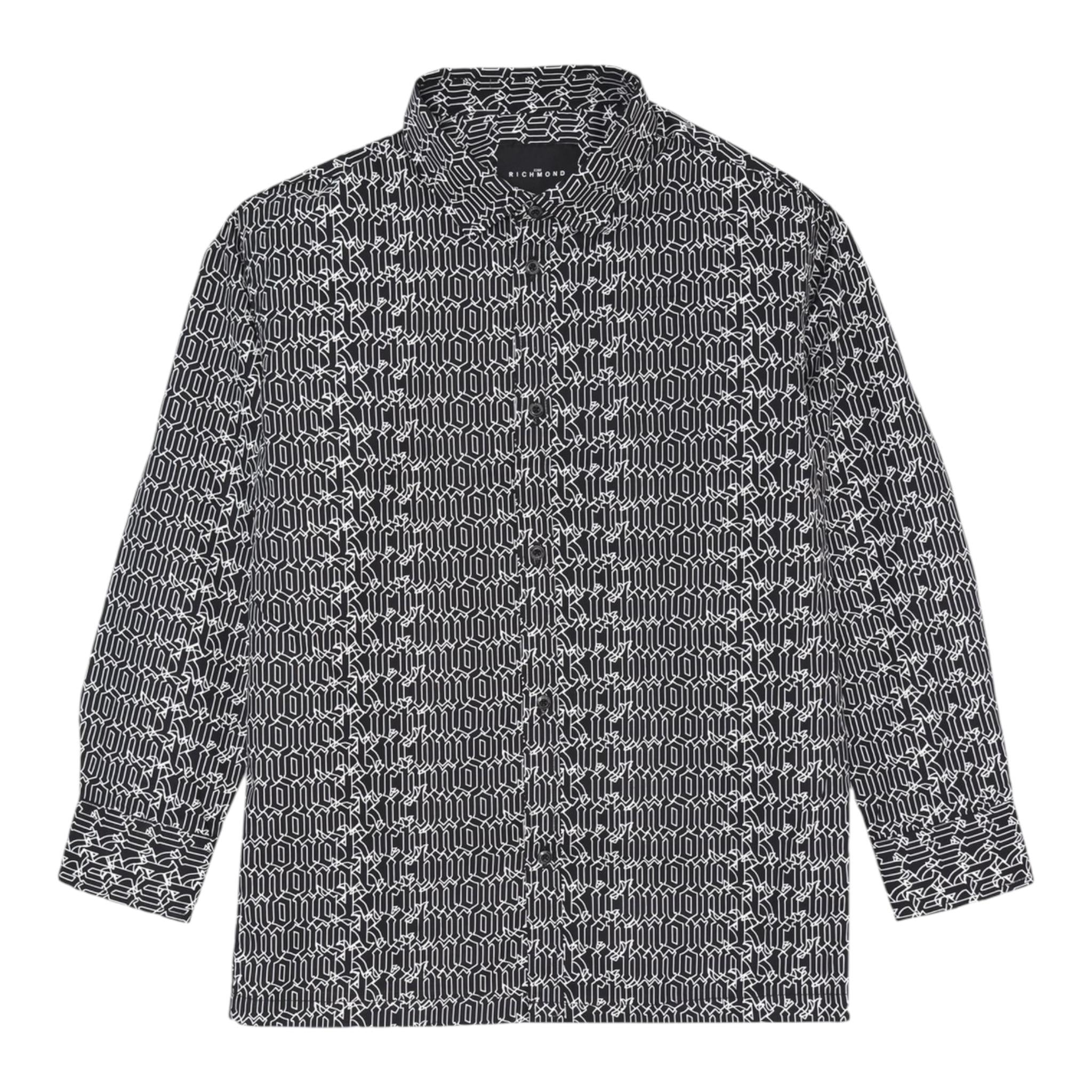 John Richmond Camicia Manica Lunga Tinta Unita con Stampe Logo per Neonato RIP25076CA NERO JOHN RICHMOND 