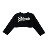 Philosophy Sweatshirt Modell Crop Solid Color Rundhals mit Print Schwarz für Mädchen