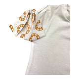Le Bebe' Einfarbiges T-Shirt mit Rundhalsausschnitt und kontrastierenden Ärmeln in Weiß für Baby-Mädchen