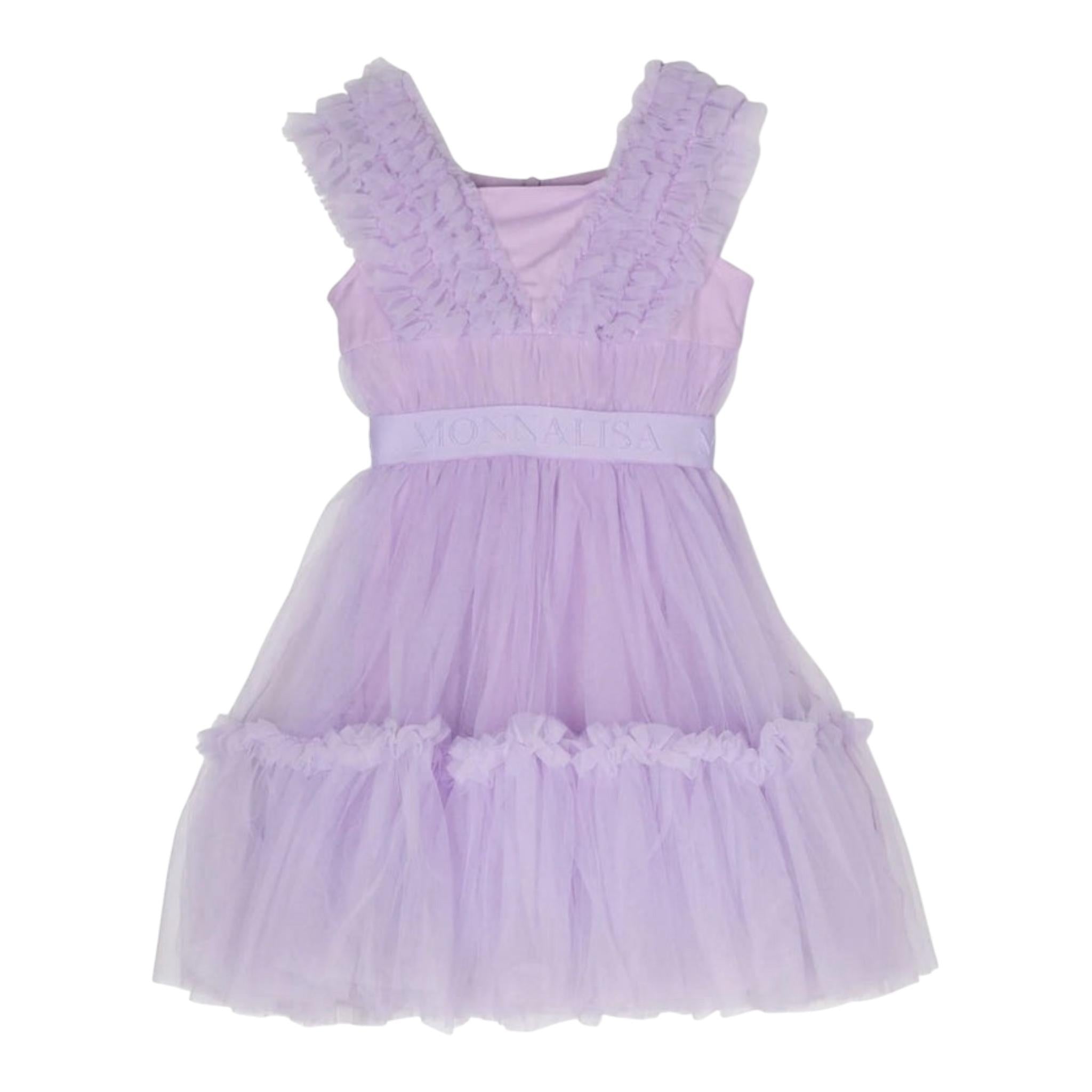 Monnalisa Abito Tinta Unita Giromanica con Tulle per Bambina 17C906 LILLA MONNALISA 