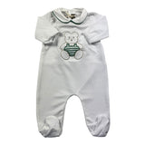 Little Bear Langarm-Strampelanzug, einfarbig, mit weiß-grünem Bären-Aufdruck für Neugeborene