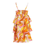 Manila Grace Orange Volant gemustertes schlichtes Kleid für Mädchen