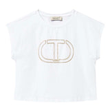 Twinset T-Shirt Girocollo tinta unita con Stampa Bianco per Bambina 251GJ2QR1X BIANCO TWINSET 