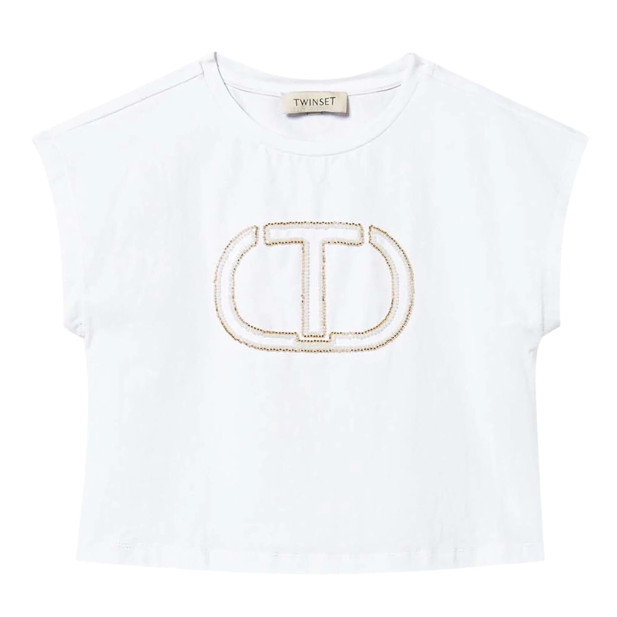 Twinset T-Shirt Girocollo tinta unita con Stampa Bianco per Bambina 251GJ2QR1X BIANCO TWINSET 