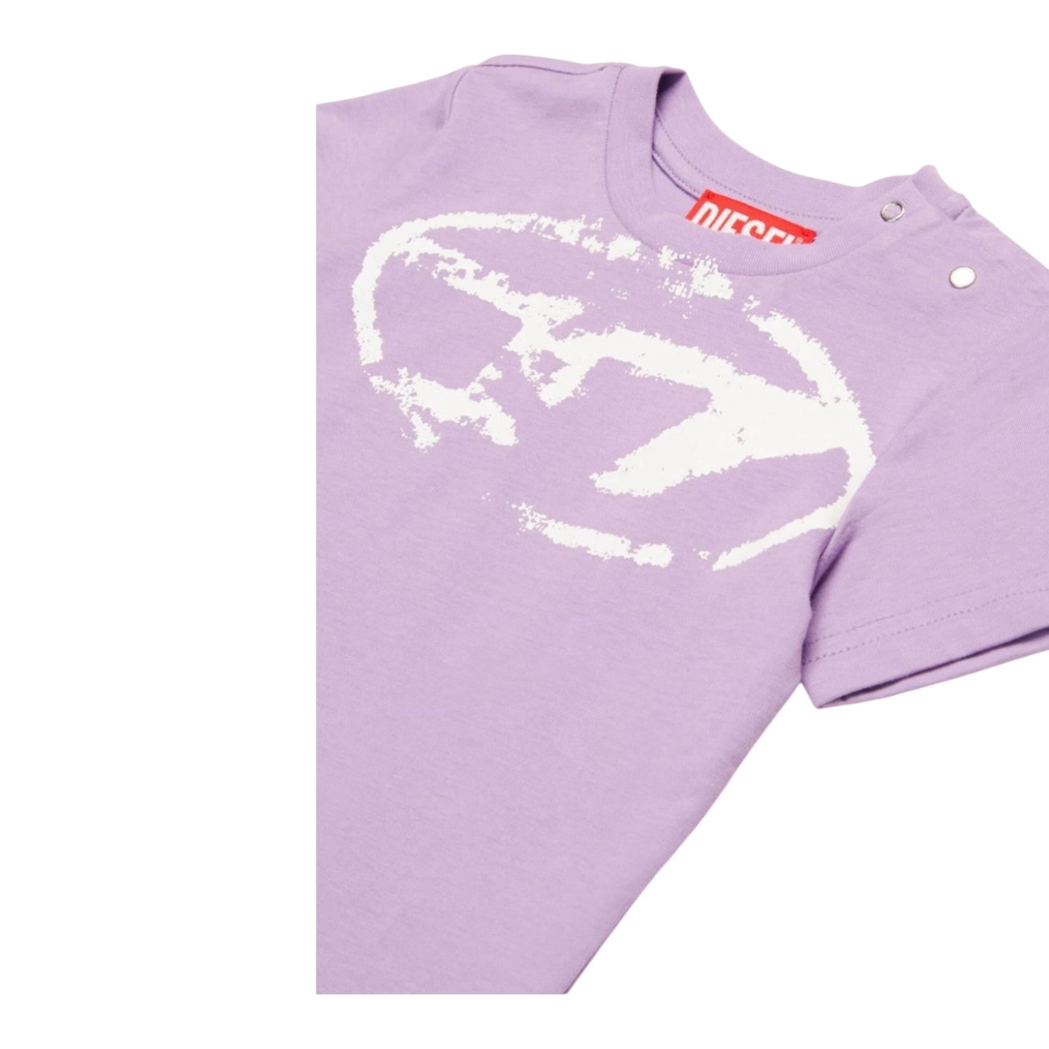 Diesel T-Shirt Girocollo tinta unita con Stampa Lilla per Bambina K00635JX LILLA DIESEL 