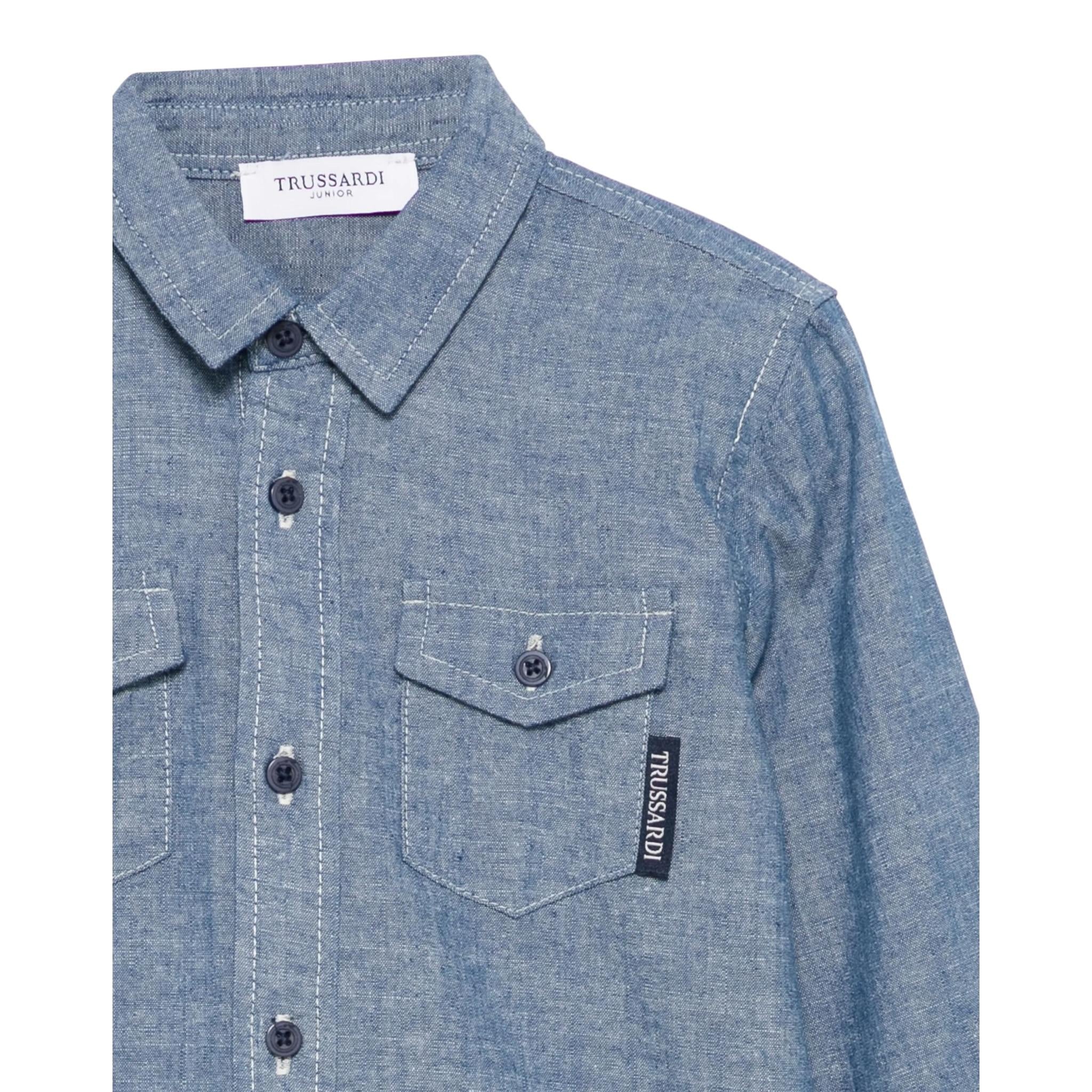 Trussardi Camicia tinta unita Manica Lunga In Denim Azzurro per Bambino TBP25062CAX AZZURRO TRUSSARDI 