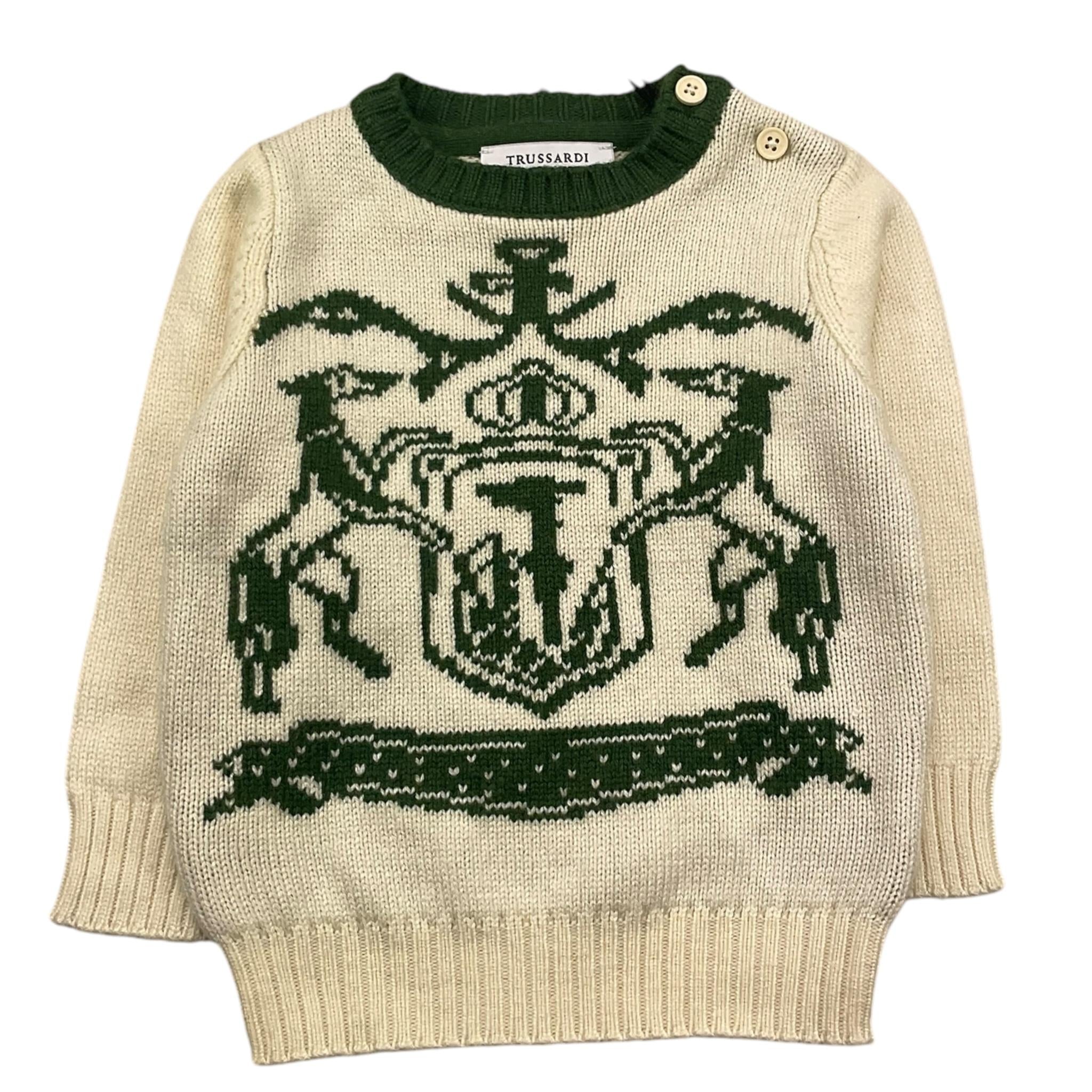 TRUSSARDI maglia girocollo tinta unita con ricamo in contrasto Panna per Neonato TIA25149MA PANNA TRUSSARDI 