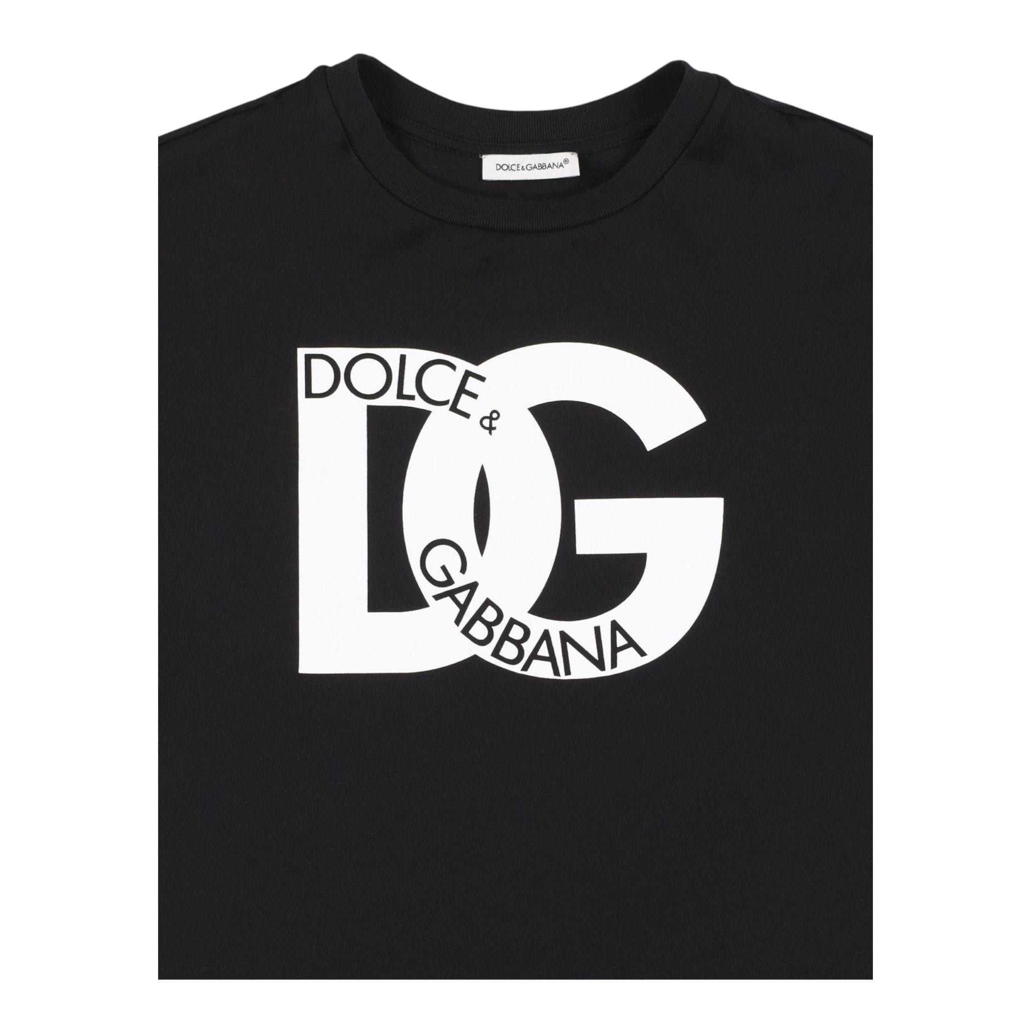 Dolce & Gabbana T-Shirt Girocollo Tinta Unita con Logo per Neonata L5JTIDN NERO DOLCE & GABBANA 