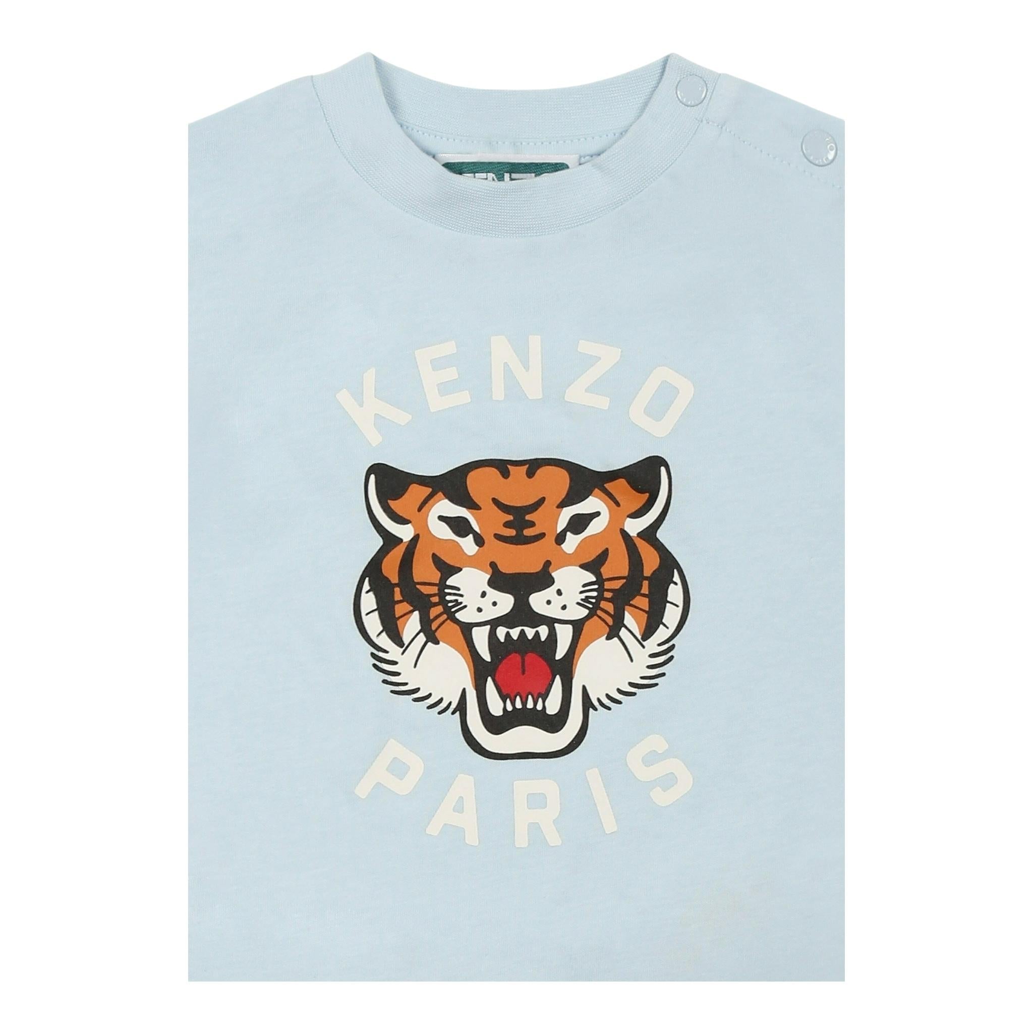 Kenzo T-Shirt Girocollo Tinta Unita con Stampa per Neonato K60977 AZZURRO KENZO 
