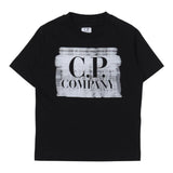 CP Company Einfarbiges Rundhals-T-Shirt mit schwarzem Logo-Print für Kinder