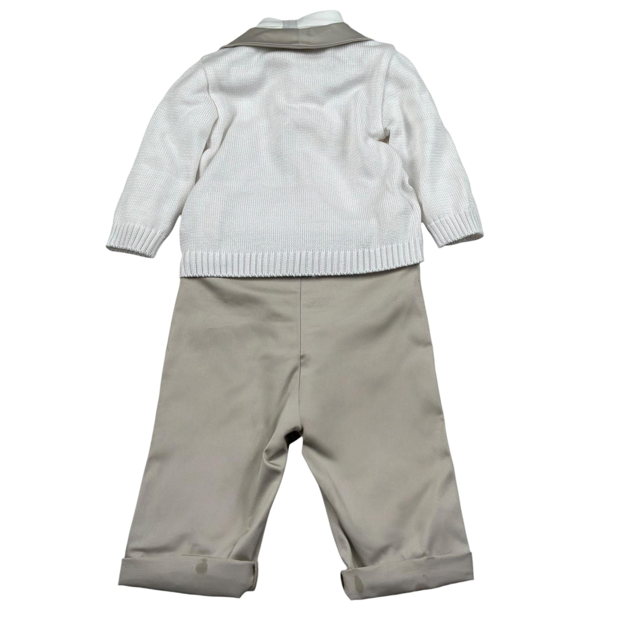 Pure Firenze Completo 4 Pezzi Camcia-Pantalone-Cardigan-Papillon per Neonato 7665 PANNA PURE FIRENZE 