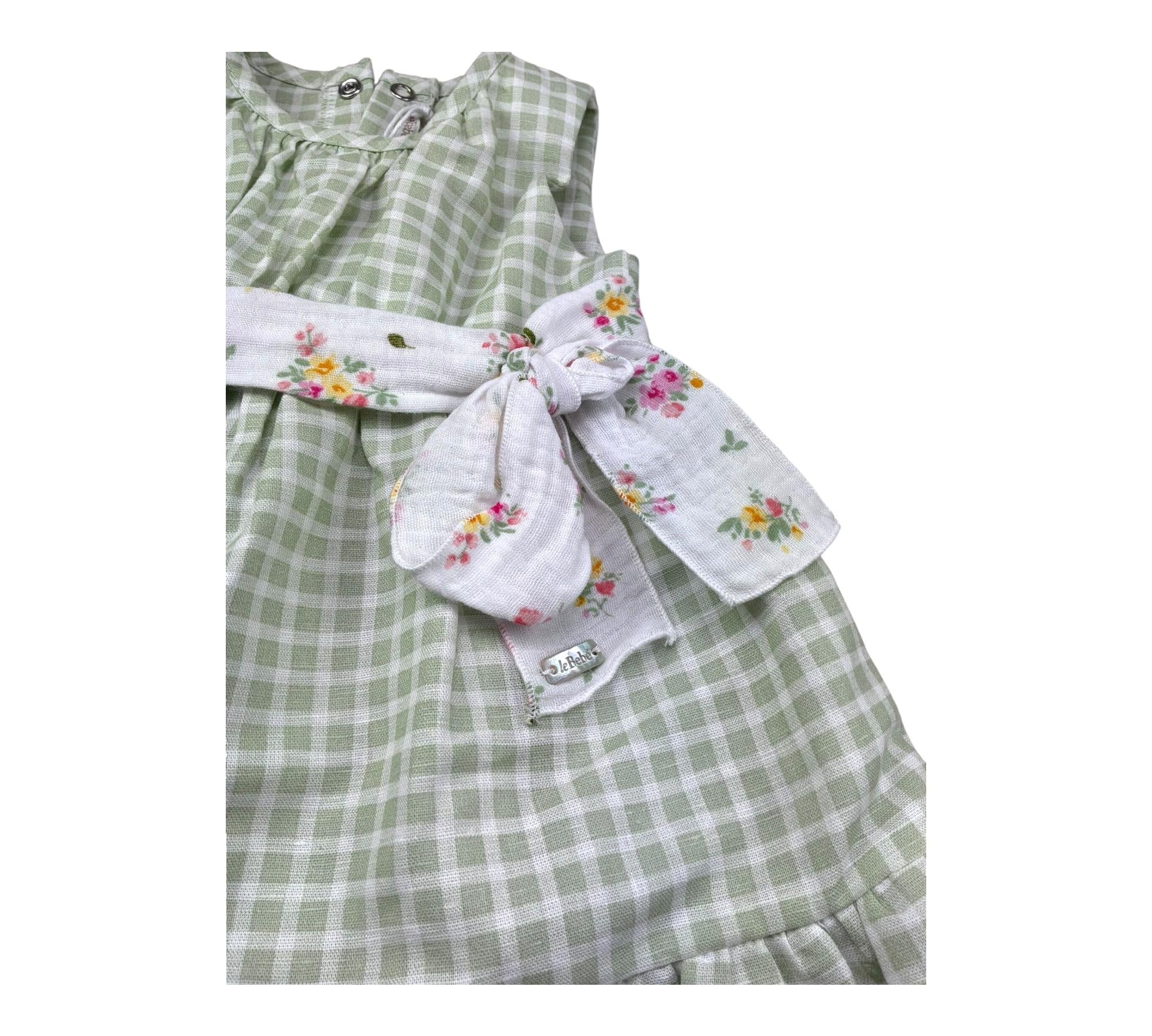 Le Bebe Completo 2 Pezzi Camicia-Culotte Fantasia Qaudri per Neonata LBG6239 VERDE LE BEBE 
