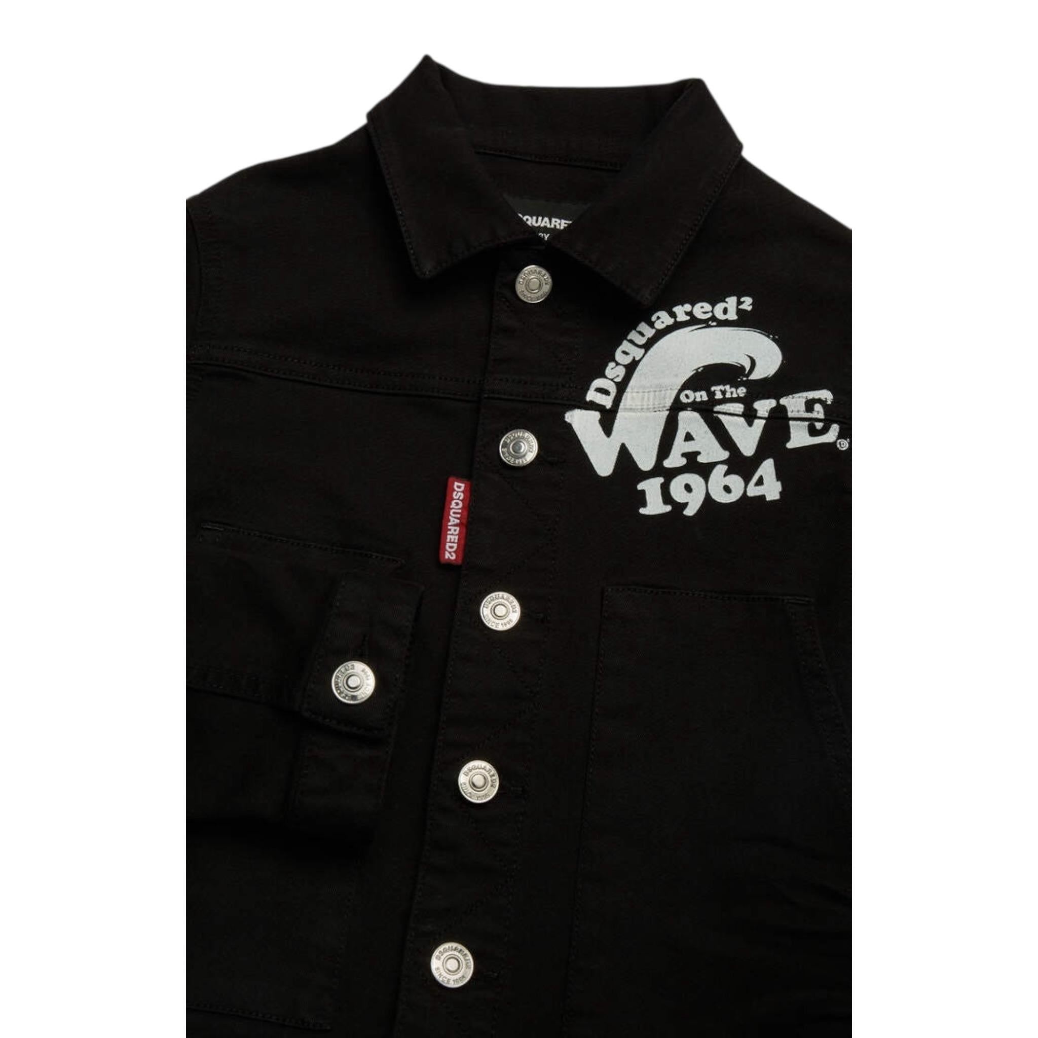 Dsquared2 Giacca In Denim Tinta Unita con Stampa per Bambino DQ2132X NERO DSQUARED2 